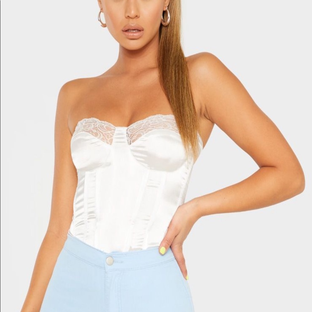 white lace trim satin corset